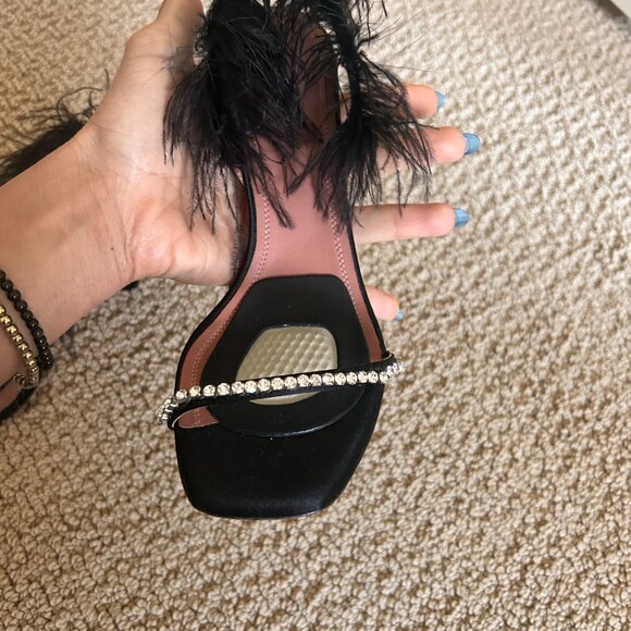 Amina Muaddi ADWOA FEATHER SLING BACK SATIN SANDAL (sz 37) - Picture 4 of 12